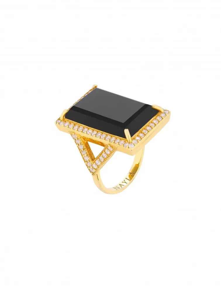 Black Onyx CZ Diamonds Statement Rectangle Ring Nayla Jewelry