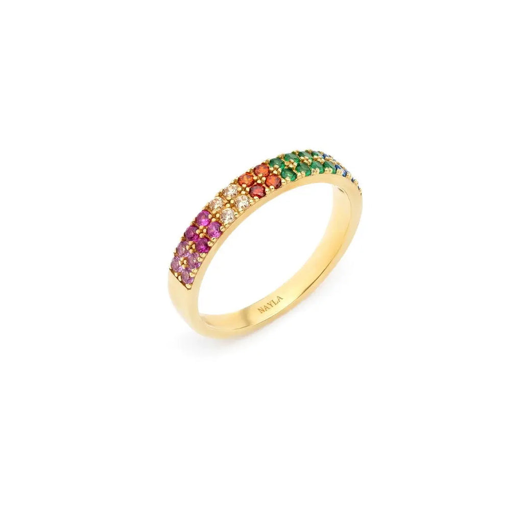 CZ Multicolor  Double Row Stackable Ring Nayla Jewelry