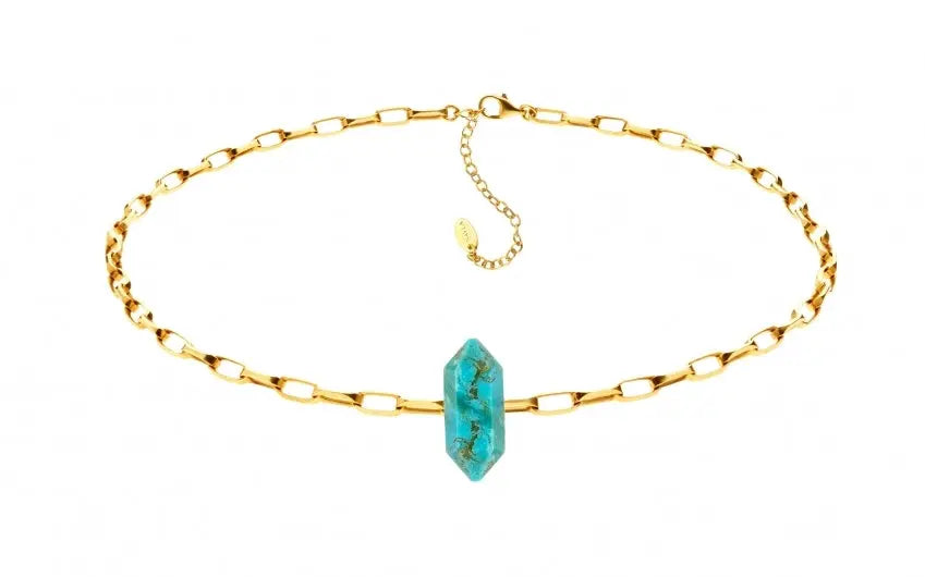 Cable Chain Mexican Turquoise Crystal Choker Necklace Nayla Jewelry