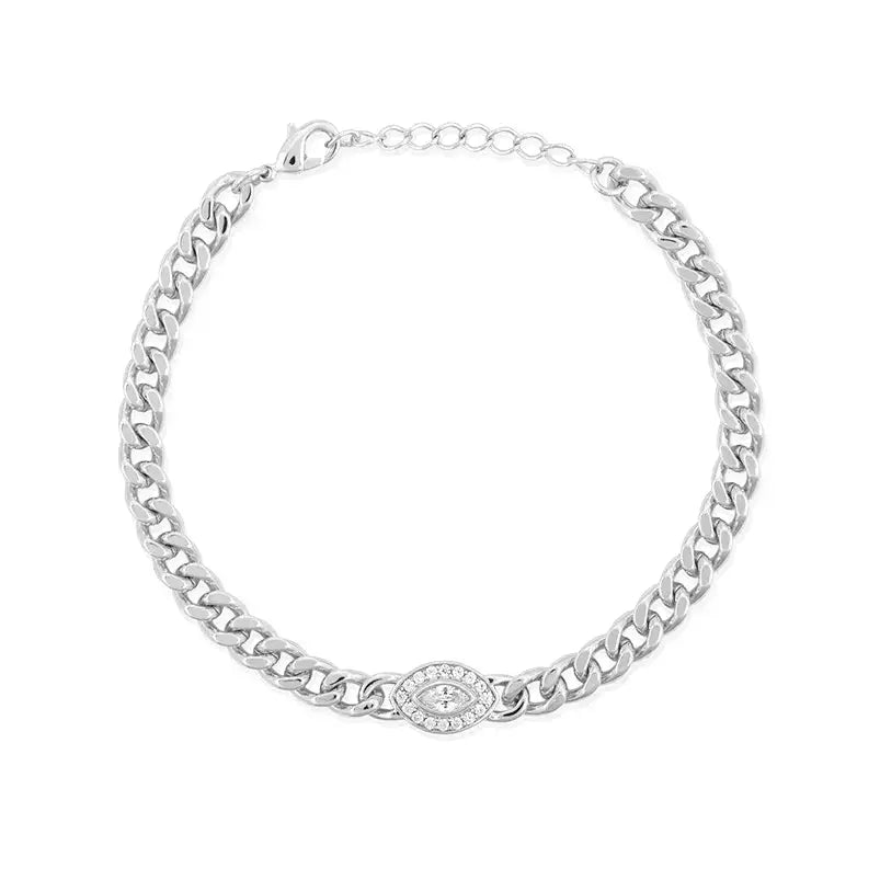 Cz Diamond Eye Cuban Chain Bracelet Nayla Jewelry