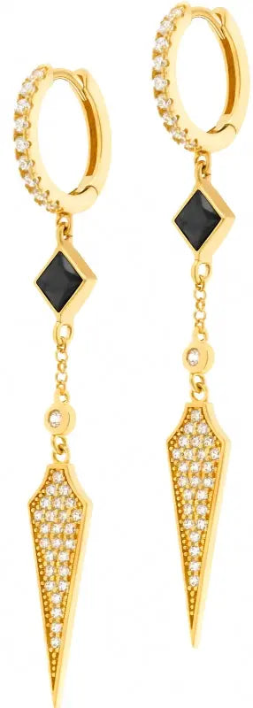 Drop Dangle Huggie Black Onyx  CZ Stone Diamond Earrings Nayla Jewelry