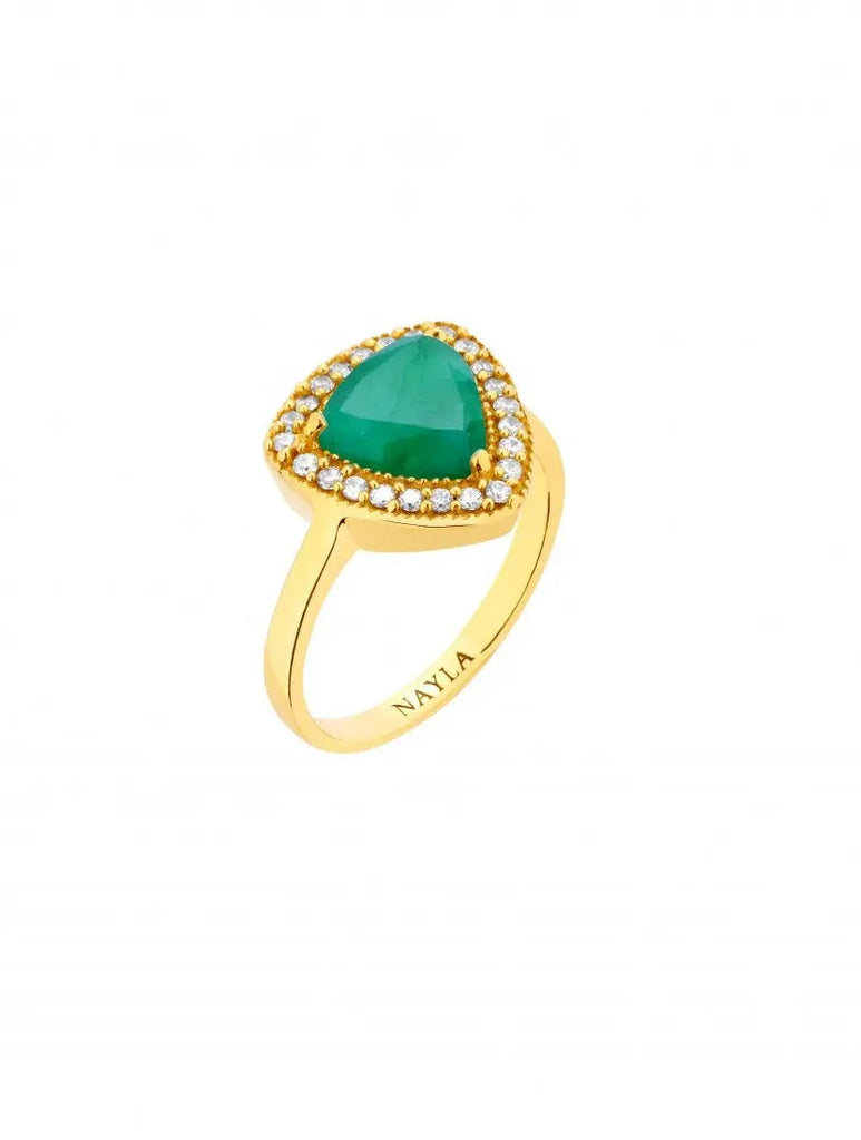 Emerald CZ Diamonds Trillion Ring Nayla Jewelry