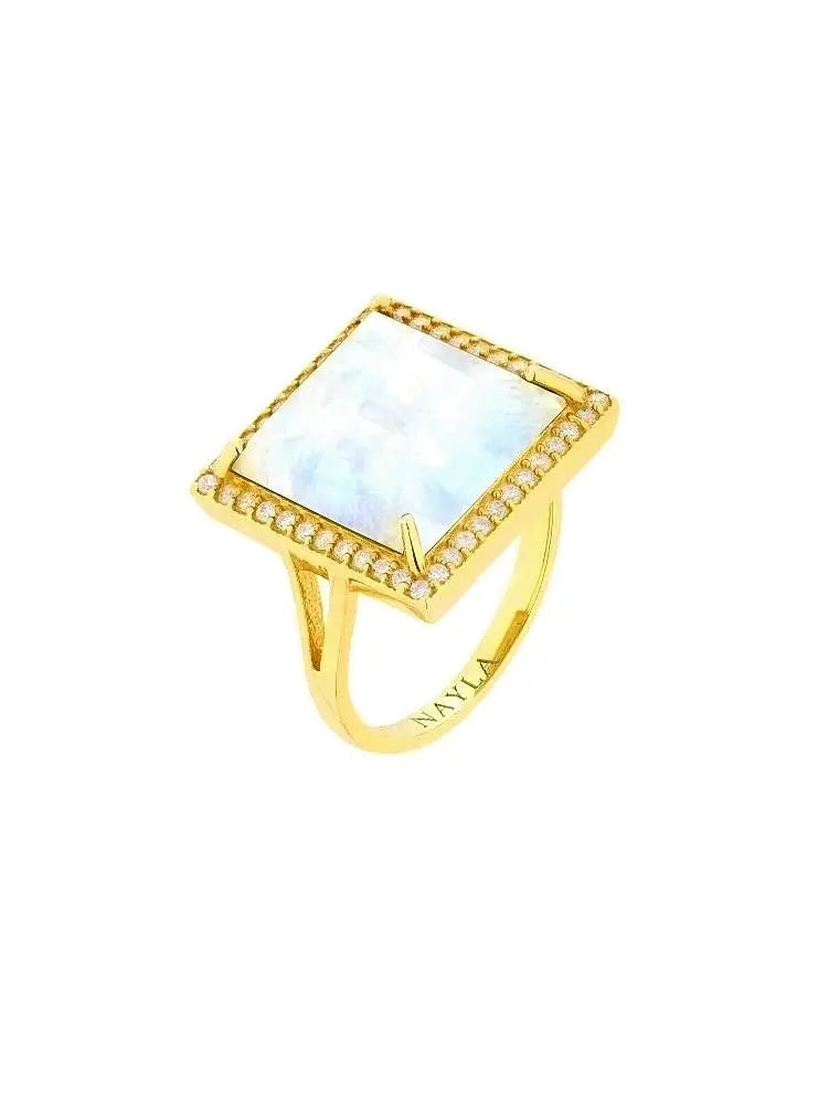 Moonstone CZ Diamonds Square Ring Nayla Jewelry