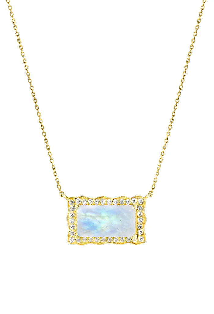 Rainbow Moonstone CZ Diamond Rectangle Necklace "KYLIE" Nayla Jewelry